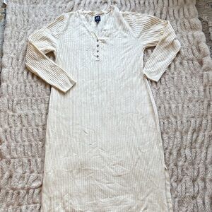 GAP Maternity Cream Ribbed Long Sleeve Dress